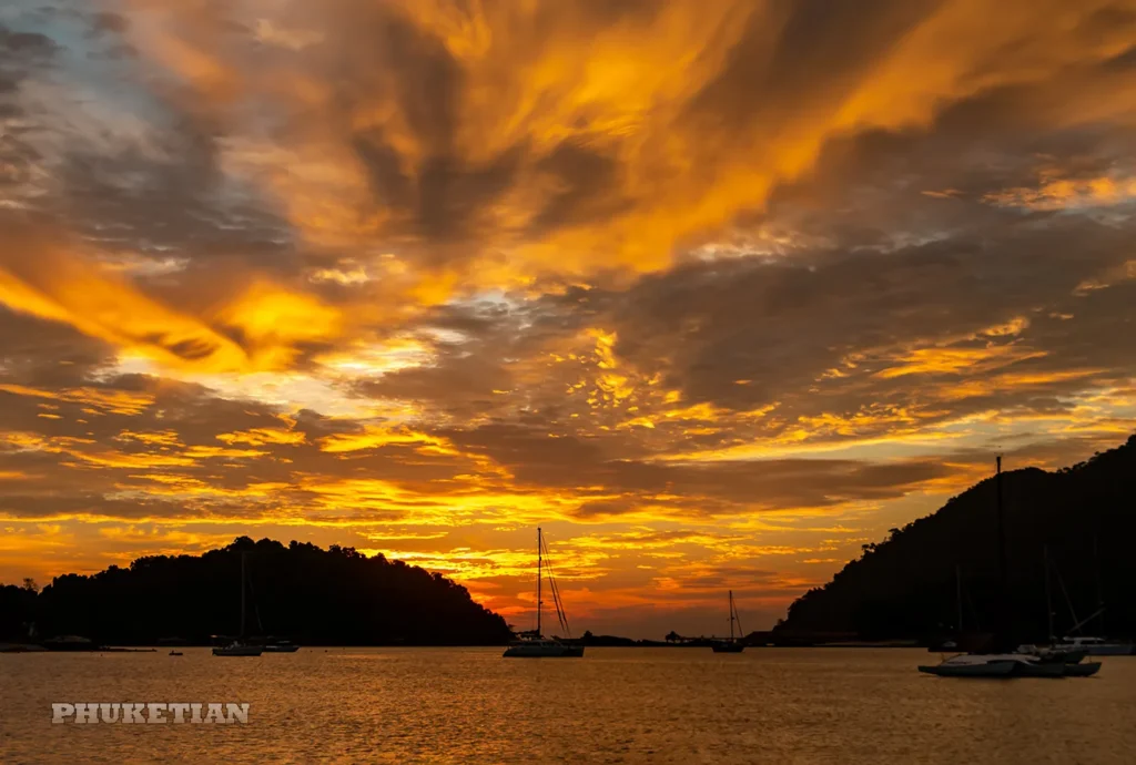 Sunset over the Andaman Sea between Phuket and Krabi