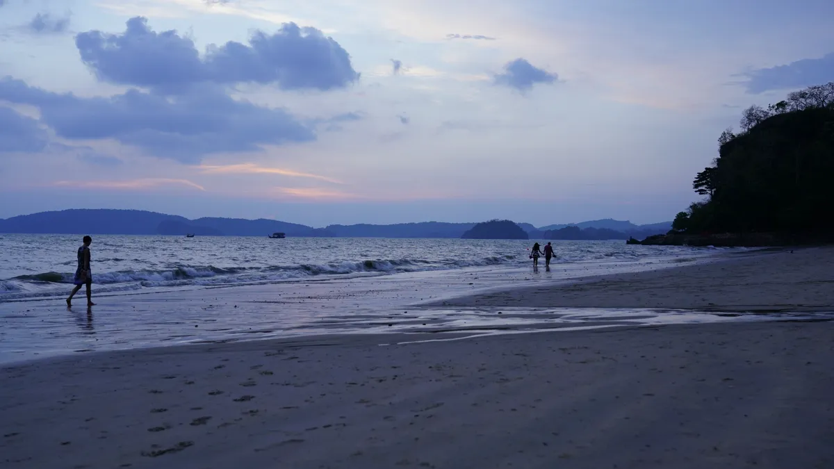 Ao Nang Beach with longtail boats on the mainland Andaman coast of Krabi