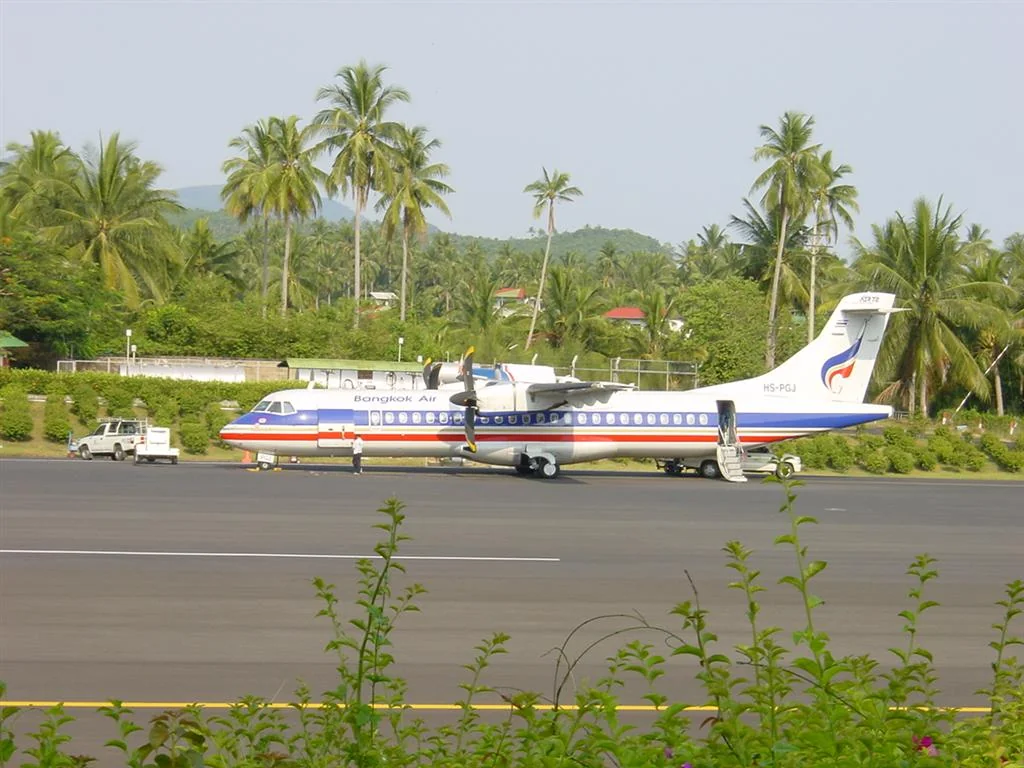 Bangkok Airways ATR 72 turboprop at Koh Samui Airport USM the only direct operator on the route