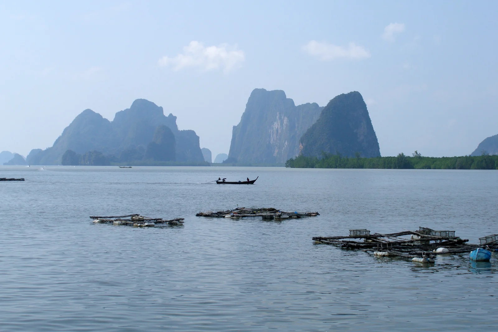 Limestone karst islands rising from Phang Nga Bay near Koh Yao Noi