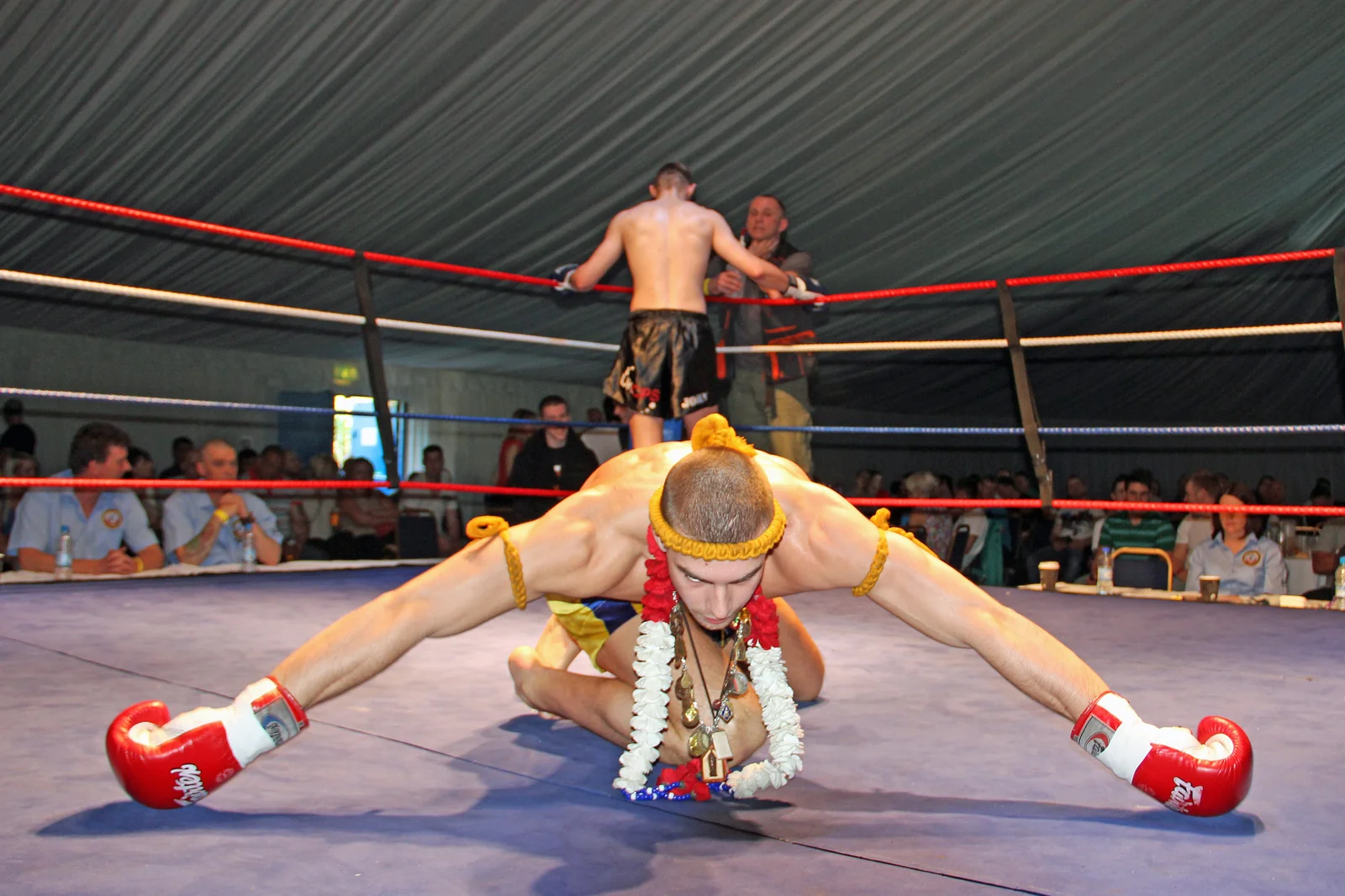 Muay Thai fighters performing the wai kru ram muay
