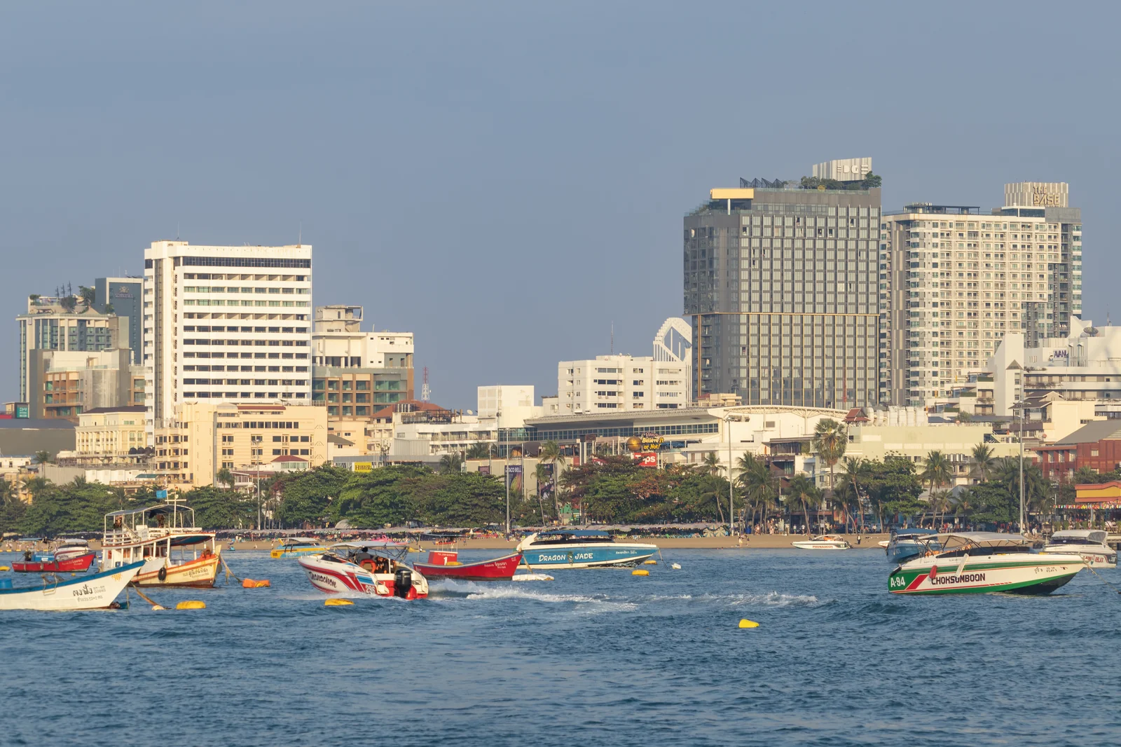 Pattaya Bay and central Pattaya coastline viewed from offshore