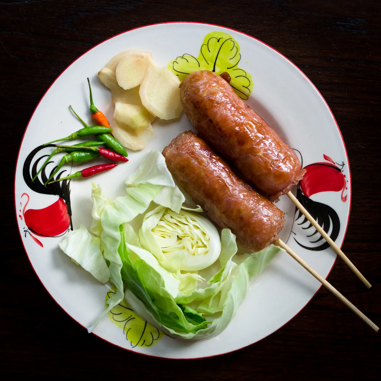 Sai krok Isan, fermented Thai pork and rice sausage
