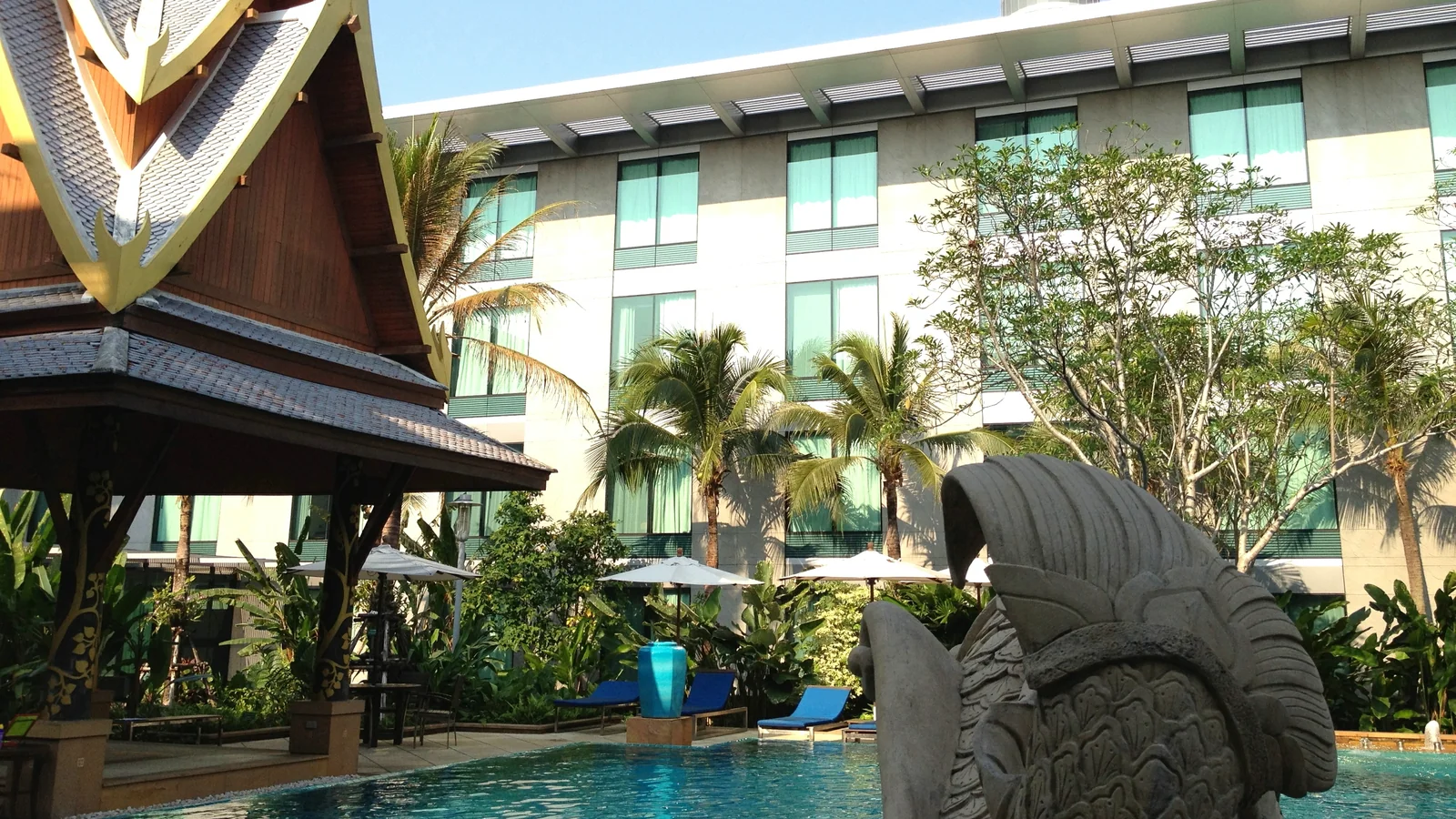 Swimming pool at a mid-range four star hotel in Bangkok Thailand