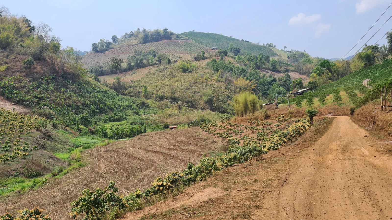 Northern Thailand valley landscape with hills and farmland outside Chiang Mai